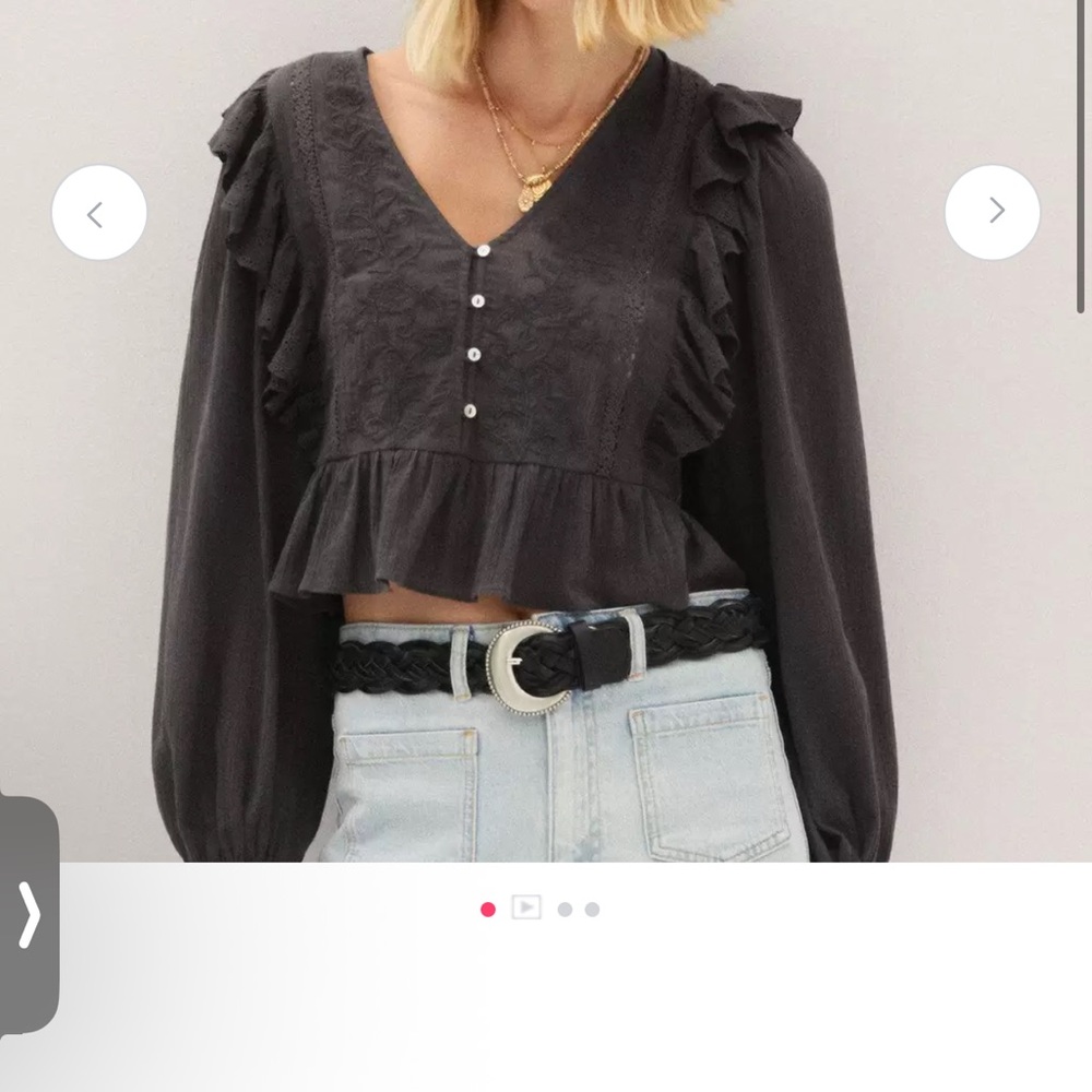 [By 9/15]Mango Charcoal Ruffle Blouse